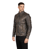 Faisor Distressed Brown Leather Biker Jacket