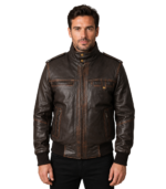 Glen Street Brown Leather Bomber Jacket