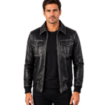 Aaron Black Leather Bomber Jacket