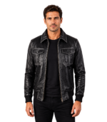 Aaron Black Leather Bomber Jacket