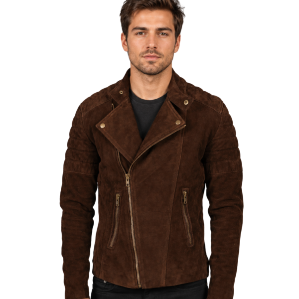 Men's Mocha Suede Biker Jacket - Emil