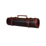 Leather Chef Knife Roll Walnut Brown 10 Slots