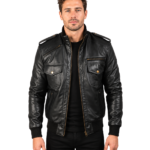 Agent Shadow Black Leather Bomber Jacket
