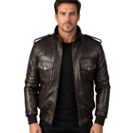 Agent Shadow Brown Leather Bomber Jacket