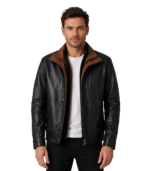 Alfred Black Leather Bomber Jacket