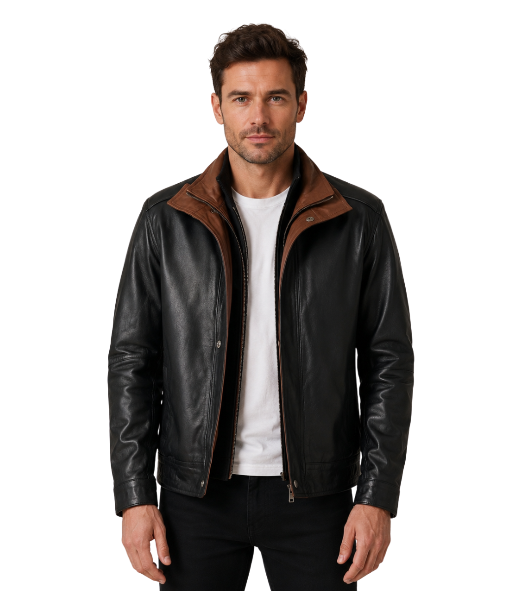 1 Alfred Black Leather Bomber Jacket - Image 1