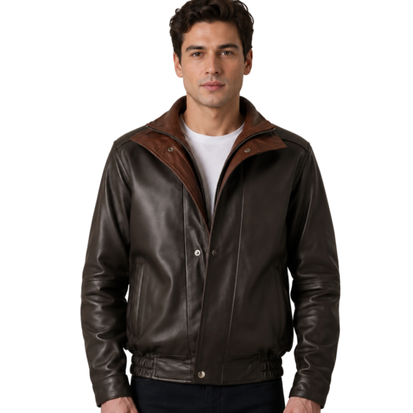 Men's Brown Leather Bomber Jacket - Anders