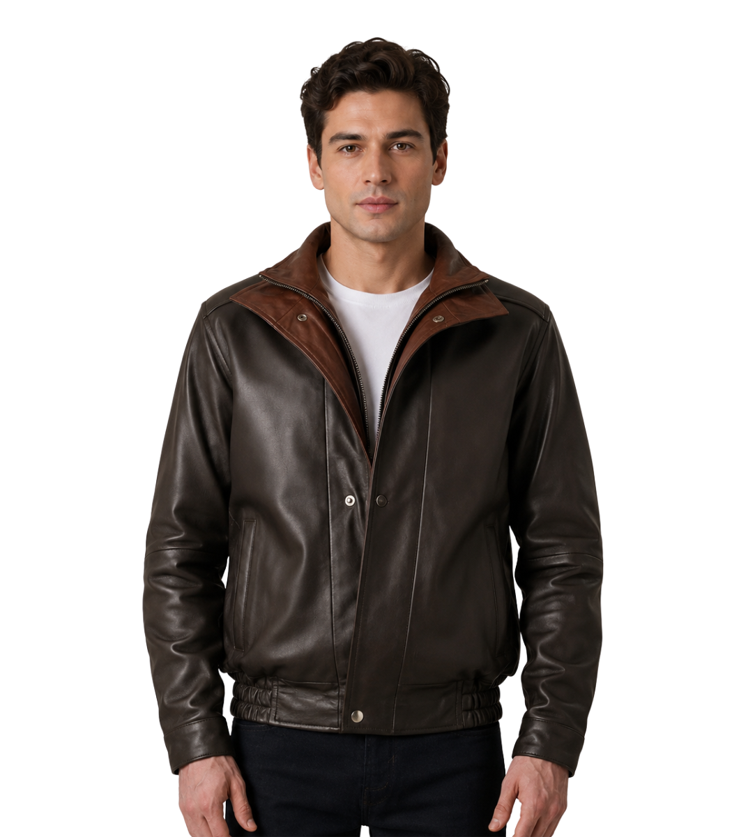 1 Alfred Brown Leather Bomber Jacket - Image 1