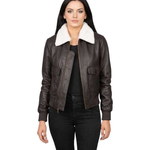 Women's G-1 Maroon Leather Bomber Jacket - Solveig