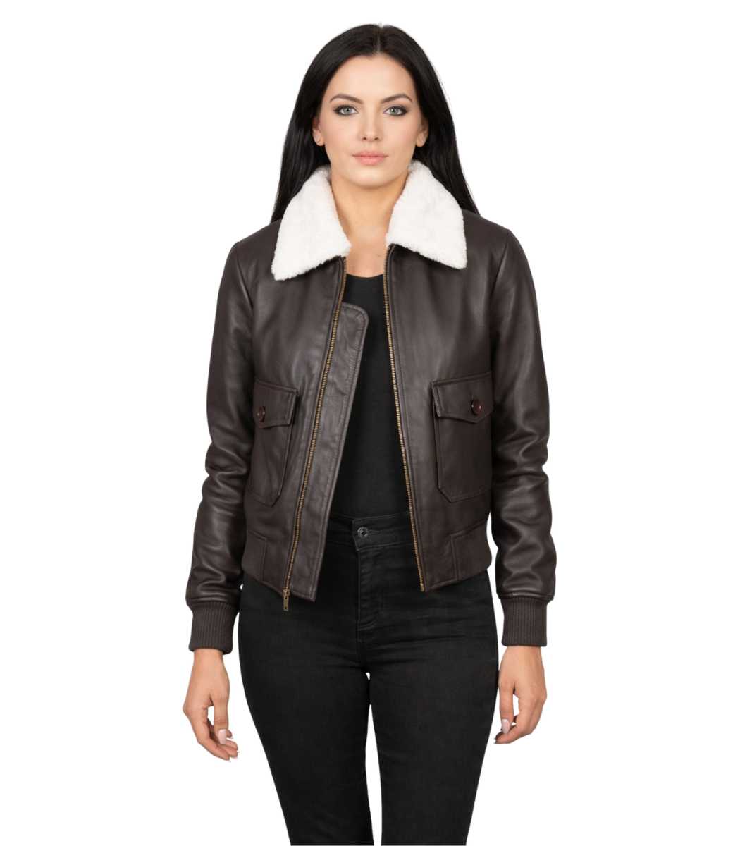 1 Women's G-1 Maroon Leather Bomber Jacket – Solveig - Image 1