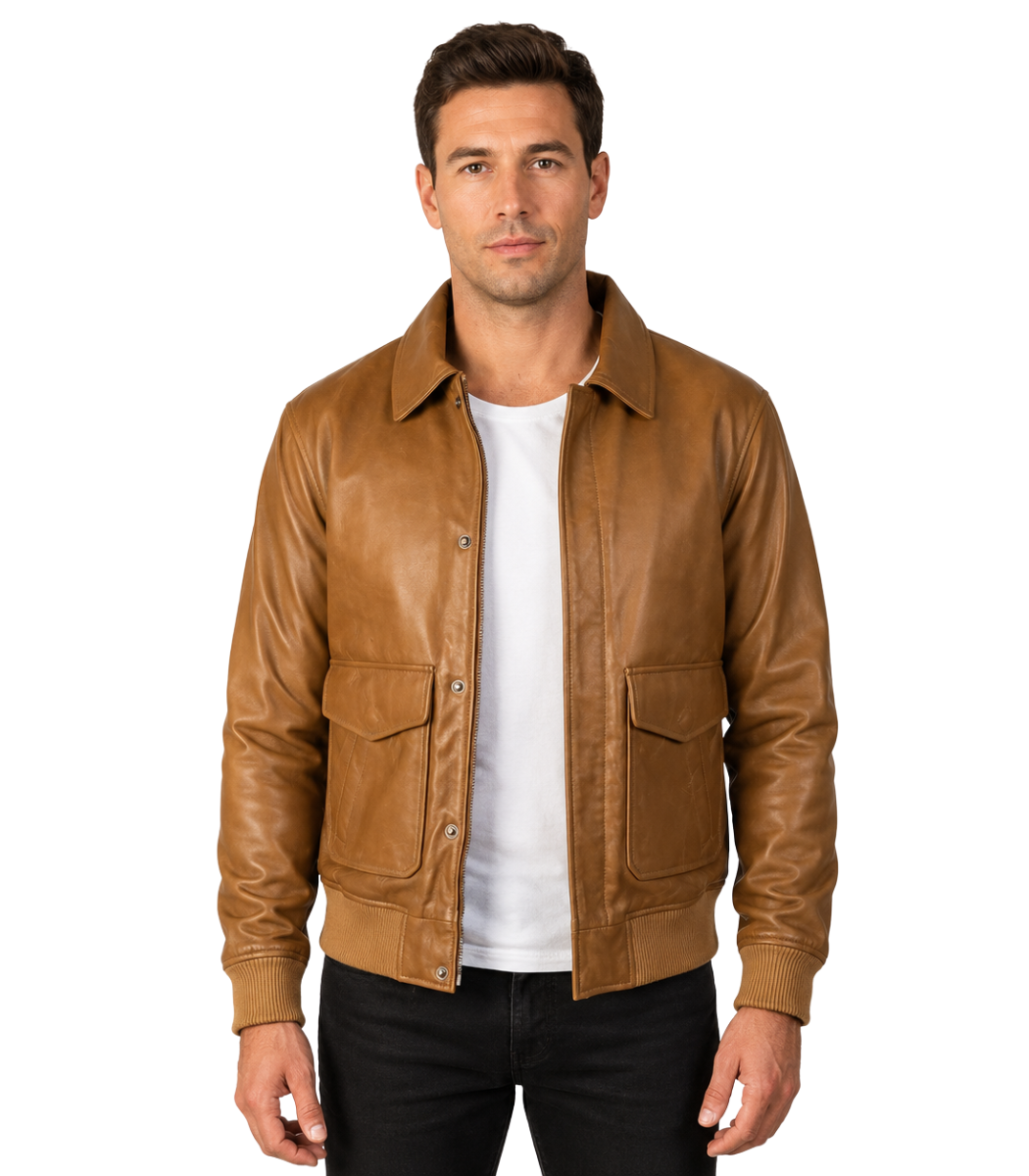 1 Coffmen Olive Brown A2 Leather Bomber Jacket - Image 1