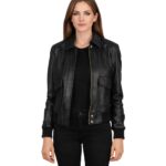 Women's Black A-2 Leather Bomber Jacket – Elin