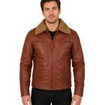 Mens Camel Brown Bomber Leather Jacket