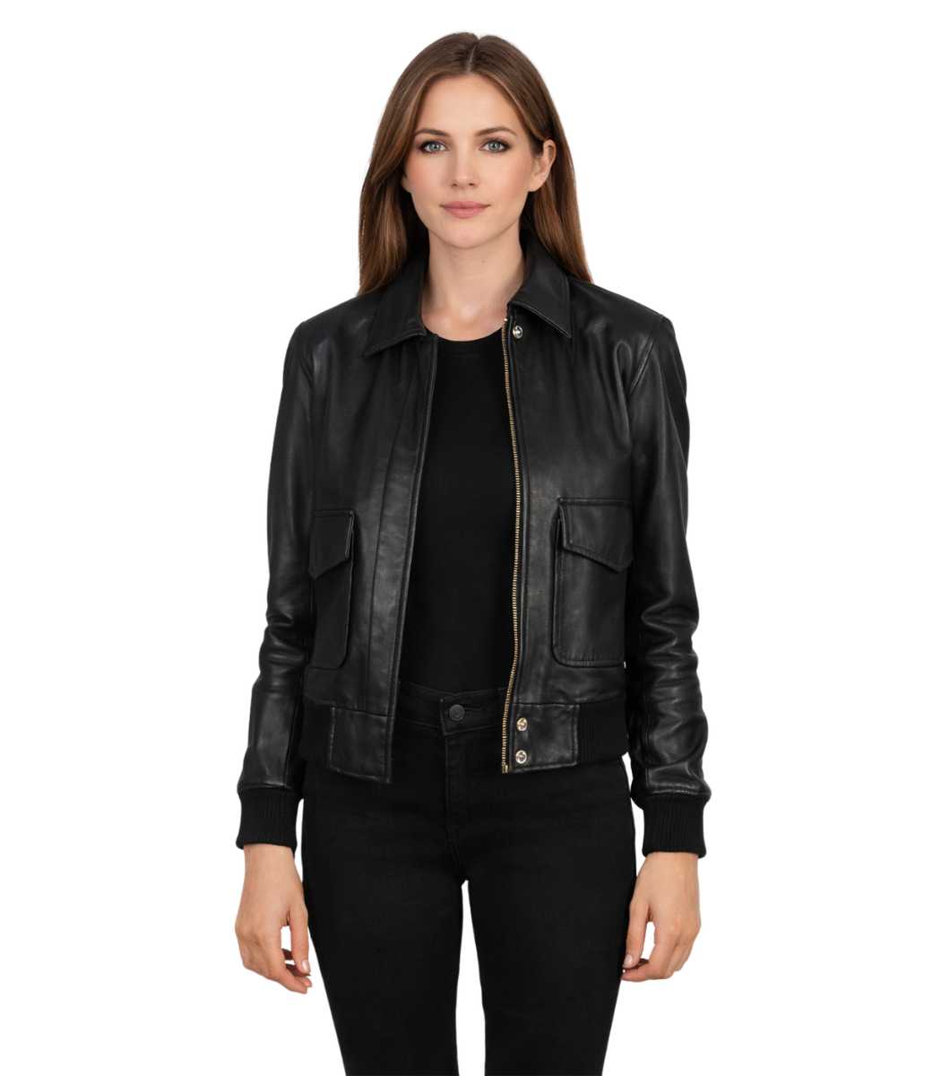1 Westa A-2 Black Leather Bomber Jacket - Image 1