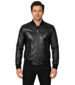 Mens Lambskin Black Bomber Jacket
