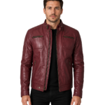 Jade Mens Maroon Zip-Up Bomber Leather Jacket