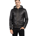 Nintenzo Brown Hooded Leather Bomber Jacket