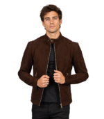 Fernando Quilted Brown Suede Biker Jacket