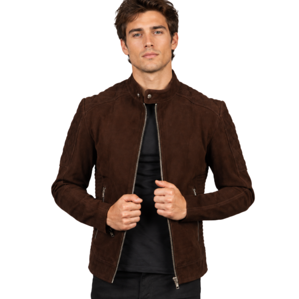 Men's Quilted Brown Suede Biker Jacket - Balder