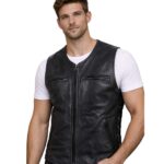 Men's V-Neck Motorcycle Leather Biker Vest – Kolbein