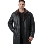 Cai Black Leather Shearling Coat