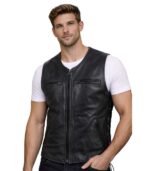 Men's V-Neck Motorcycle Leather Biker Vest – Kolbein