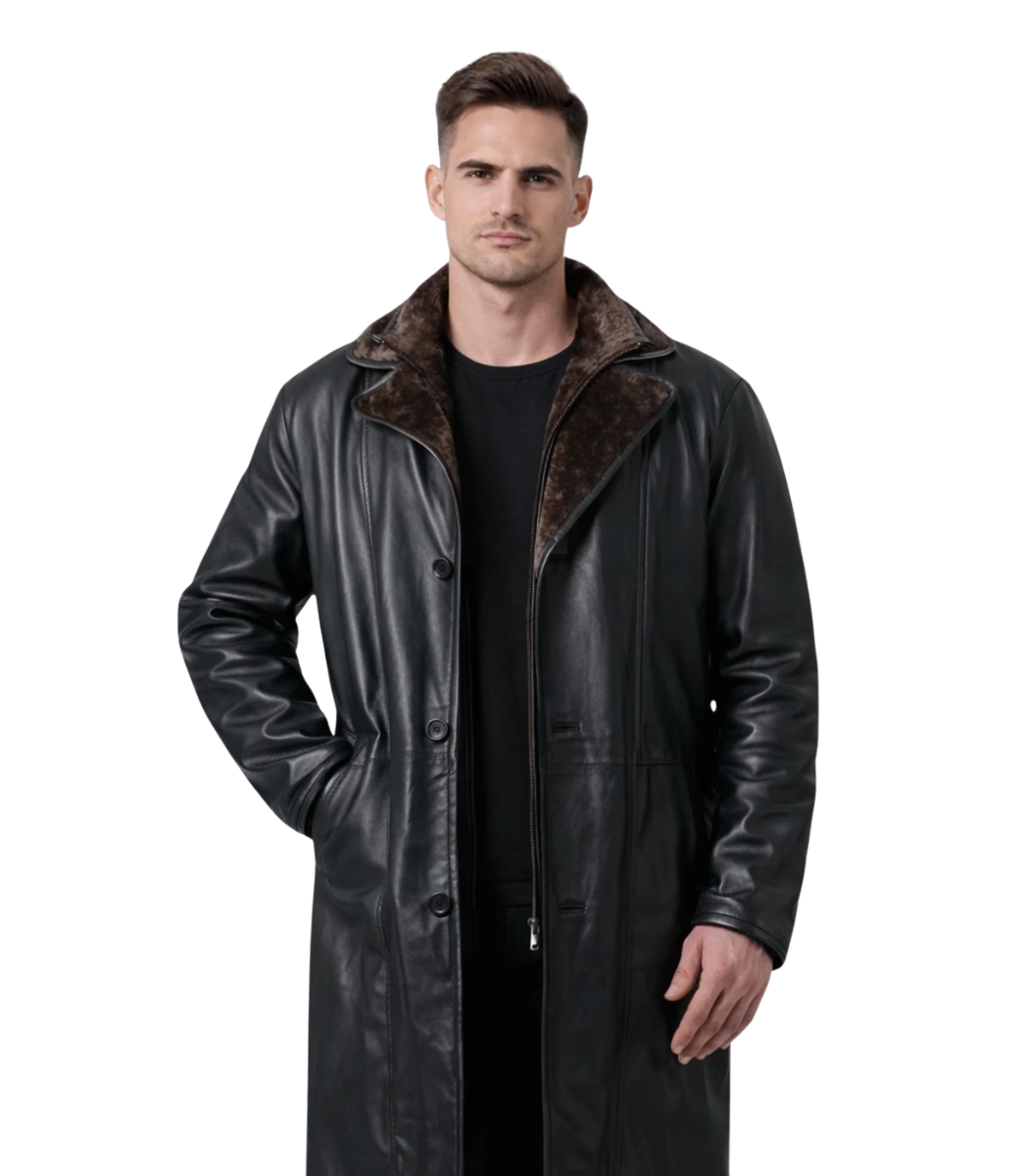 1 Cai Black Leather Shearling Coat - Image 1