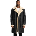 Charles Tumbled Black Leather Shearling Double-Breasted Coat