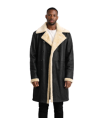 Charles Tumbled Black Leather Shearling Double-Breasted Coat