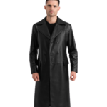 Delmar Black Leather Double Breasted Coat