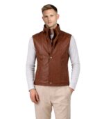 Men's Waxed Brown Leather Vest – Erlend
