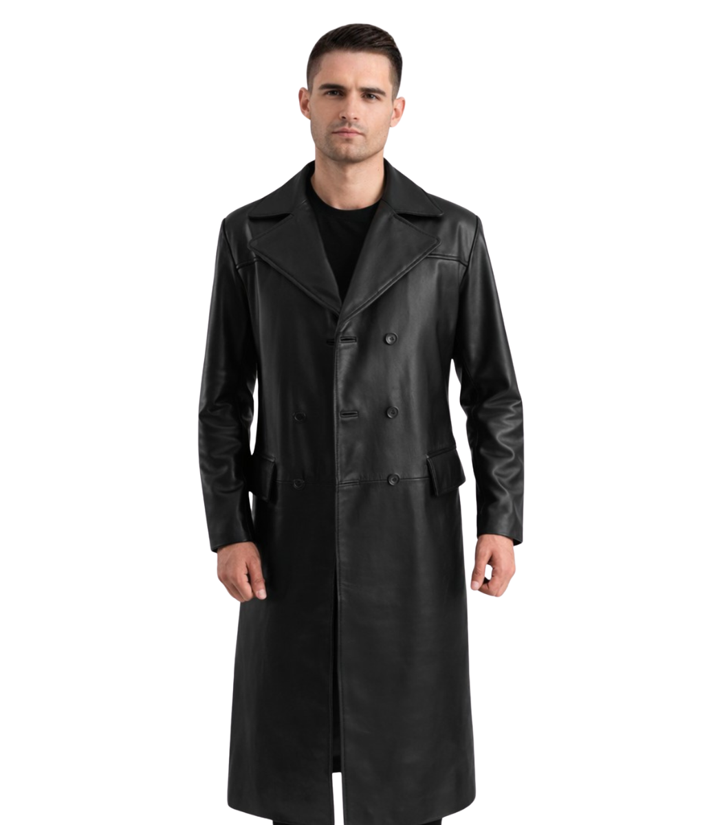 1 Delmar Black Leather Double Breasted Coat - Image 1