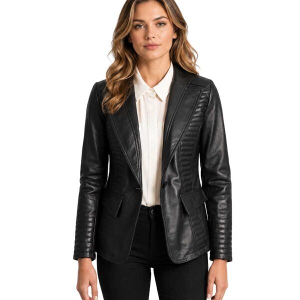 Women's Quilted Black Leather Blazer ? Tuva