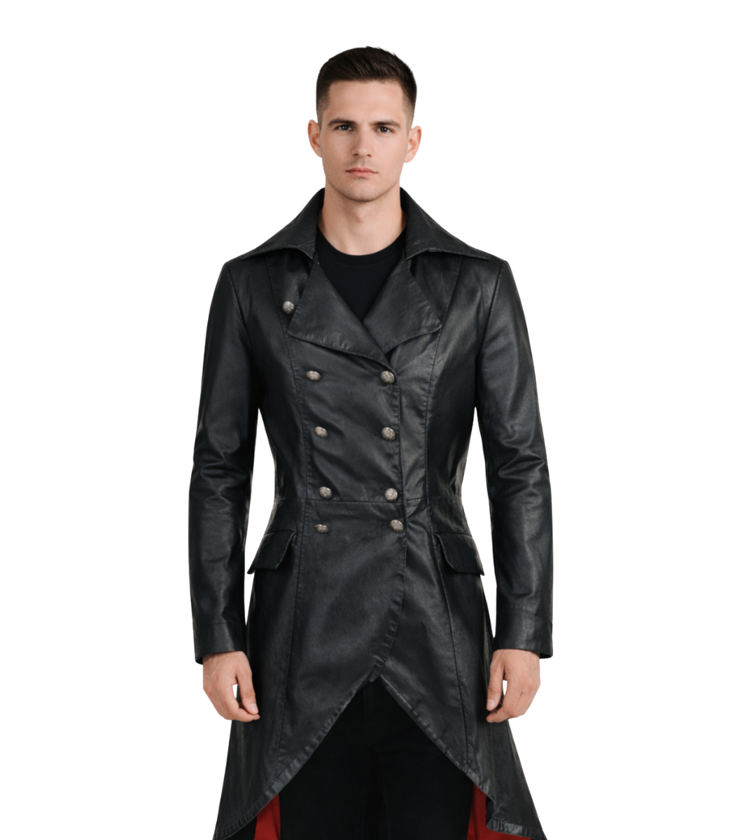 1 Double Breasted Gothic Raven Black Coat - Image 1