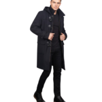 Drake Black Wool Hooded Duffle Coat