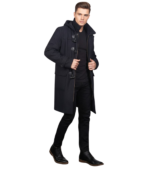 Drake Black Wool Hooded Duffle Coat