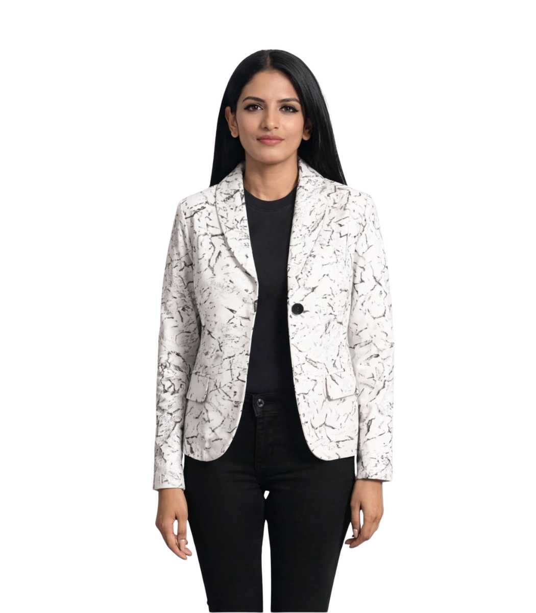 1 Women's White Leather Blazer ? Nora - Image 1