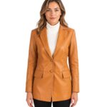 Marilyn Tan Brown Leather Blazer