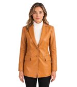 Women's Tan Brown Leather Blazer – Maja