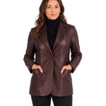 Norma Maroon Leather Blazer