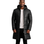 Floyd Black Hooded Leather Puffer Coat