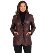 Norma Maroon Leather Blazer