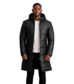 Floyd Black Hooded Leather Puffer Coat