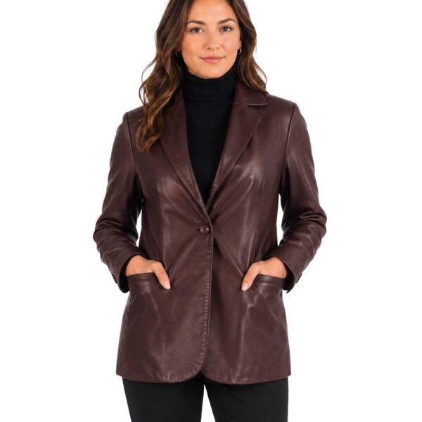 Women's Maroon Leather Blazer ? Annika