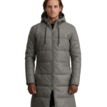 Floyd Grey Hooded Leather Puffer Coat