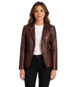 Ruby Metallic Maroon Leather Blazer