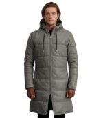 Men's Grey Hooded Leather Puffer Coat – Torger