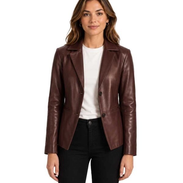 Women's Metallic Maroon Leather Blazer ? Siv