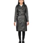 Alice Black Double Breasted Leather Coat front