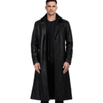 Charlton Black Leather Single Breasted Coat